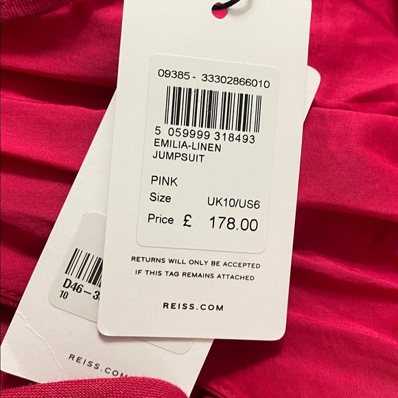 NWT REISS Emilia Tie Front Linen Jumpsuit SIZE 6 - Picture 10 of 12